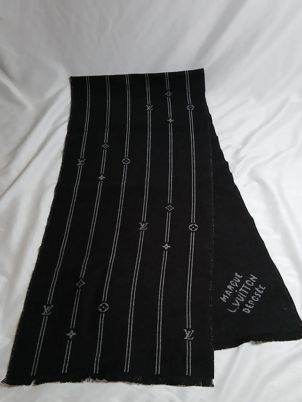 Louis Vuitton Black and White Monogram Stripe Scarf